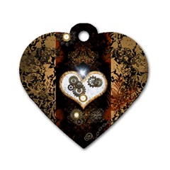 Steampunk, Awesome Heart With Clocks And Gears Dog Tag Heart (one Side)