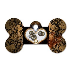 Steampunk, Awesome Heart With Clocks And Gears Dog Tag Bone (one Side)