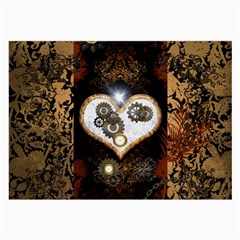 Steampunk, Awesome Heart With Clocks And Gears Large Glasses Cloth