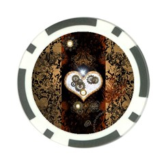 Steampunk, Awesome Heart With Clocks And Gears Poker Chip Card Guards