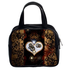 Steampunk, Awesome Heart With Clocks And Gears Classic Handbags (2 Sides)