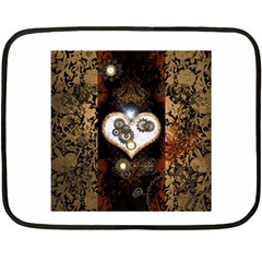 Steampunk, Awesome Heart With Clocks And Gears Fleece Blanket (mini)