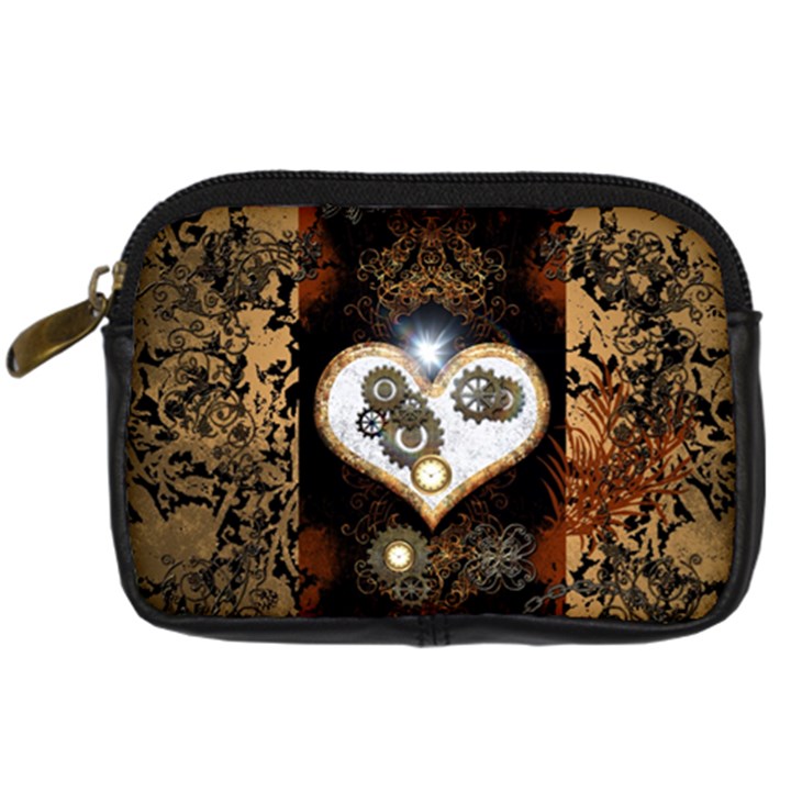 Steampunk, Awesome Heart With Clocks And Gears Digital Camera Cases