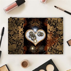 Steampunk, Awesome Heart With Clocks And Gears Cosmetic Bag (large) 