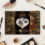 Steampunk, Awesome Heart With Clocks And Gears Cosmetic Bag (Large)  Back