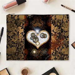 Steampunk, Awesome Heart With Clocks And Gears Cosmetic Bag (xl)