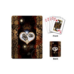 Steampunk, Awesome Heart With Clocks And Gears Playing Cards (mini) 