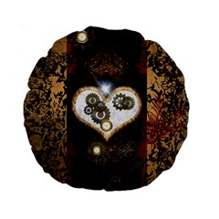 Steampunk, Awesome Heart With Clocks And Gears Standard 15  Premium Round Cushions