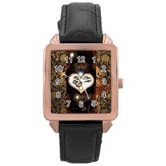 Steampunk, Awesome Heart With Clocks And Gears Rose Gold Watches