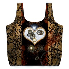 Steampunk, Awesome Heart With Clocks And Gears Full Print Recycle Bags (l)  by FantasyWorld7