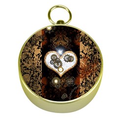 Steampunk, Awesome Heart With Clocks And Gears Gold Compasses by FantasyWorld7