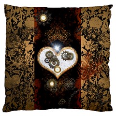 Steampunk, Awesome Heart With Clocks And Gears Standard Flano Cushion Cases (one Side) 