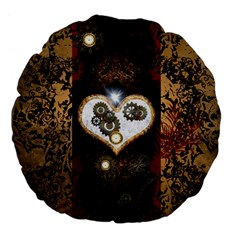 Steampunk, Awesome Heart With Clocks And Gears Large 18  Premium Flano Round Cushions