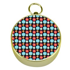 Colorful Floral Pattern Gold Compasses by GardenOfOphir