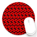 Charcoal And Red Peony Flower Pattern Round Mousepads Front