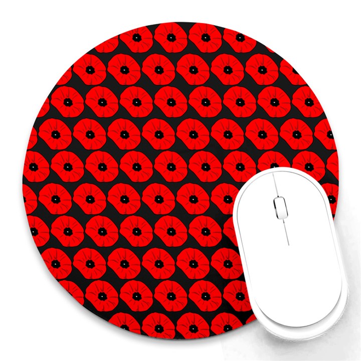 Charcoal And Red Peony Flower Pattern Round Mousepads