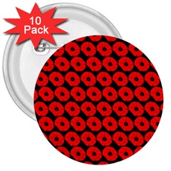 Charcoal And Red Peony Flower Pattern 3  Buttons (10 Pack)  by GardenOfOphir