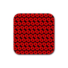 Charcoal And Red Peony Flower Pattern Rubber Coaster (square)  by GardenOfOphir