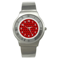 Charcoal And Red Peony Flower Pattern Stainless Steel Watches by GardenOfOphir