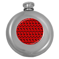 Charcoal And Red Peony Flower Pattern Round Hip Flask (5 Oz) by GardenOfOphir