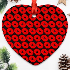 Charcoal And Red Peony Flower Pattern Heart Ornament (2 Sides) by GardenOfOphir