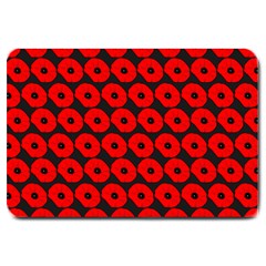 Charcoal And Red Peony Flower Pattern Large Doormat 