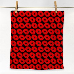 Charcoal And Red Peony Flower Pattern Face Towel