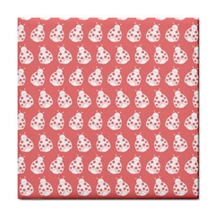 Coral And White Lady Bug Pattern Tile Coasters by GardenOfOphir