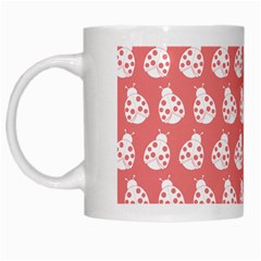 Coral And White Lady Bug Pattern White Mugs by GardenOfOphir