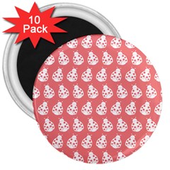 Coral And White Lady Bug Pattern 3  Magnets (10 Pack)  by GardenOfOphir