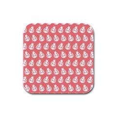 Coral And White Lady Bug Pattern Rubber Square Coaster (4 Pack)  by GardenOfOphir