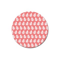 Coral And White Lady Bug Pattern Magnet 3  (round) by GardenOfOphir