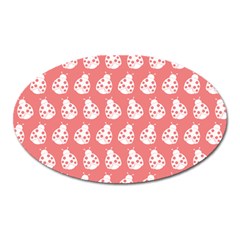 Coral And White Lady Bug Pattern Oval Magnet by GardenOfOphir