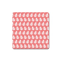 Coral And White Lady Bug Pattern Square Magnet