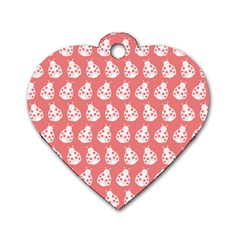 Coral And White Lady Bug Pattern Dog Tag Heart (one Side) by GardenOfOphir