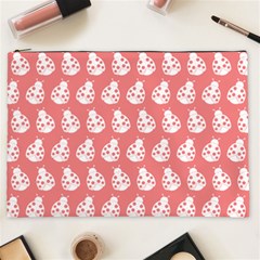 Coral And White Lady Bug Pattern Cosmetic Bag (xxl) 