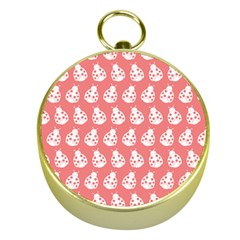 Coral And White Lady Bug Pattern Gold Compasses