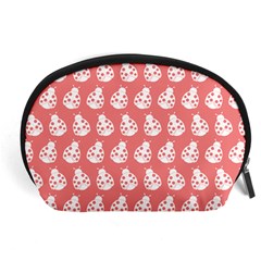 Coral And White Lady Bug Pattern Accessory Pouches (large)  by GardenOfOphir