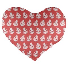 Coral And White Lady Bug Pattern Large 19  Premium Flano Heart Shape Cushions