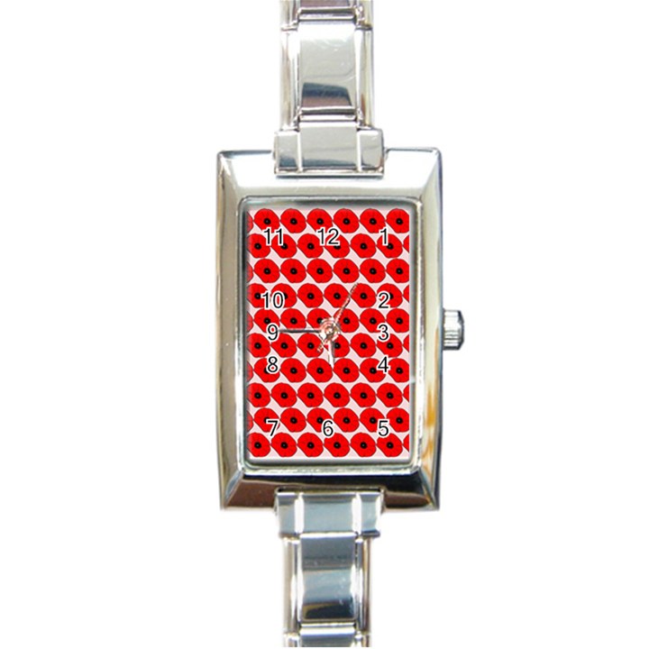 Red Peony Flower Pattern Rectangle Italian Charm Watches