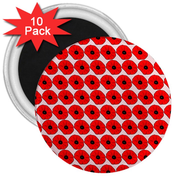 Red Peony Flower Pattern 3  Magnets (10 pack) 