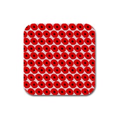 Red Peony Flower Pattern Rubber Square Coaster (4 Pack) 