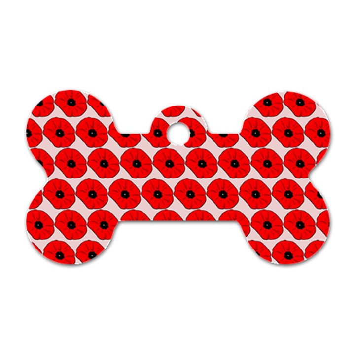 Red Peony Flower Pattern Dog Tag Bone (One Side)