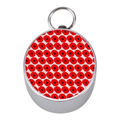 Red Peony Flower Pattern Mini Silver Compasses