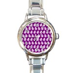 Ladybug Vector Geometric Tile Pattern Round Italian Charm Watches Front