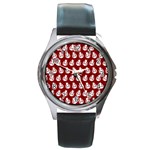 Ladybug Vector Geometric Tile Pattern Round Metal Watches Front