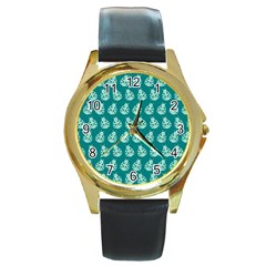 Ladybug Vector Geometric Tile Pattern Round Gold Metal Watches by GardenOfOphir