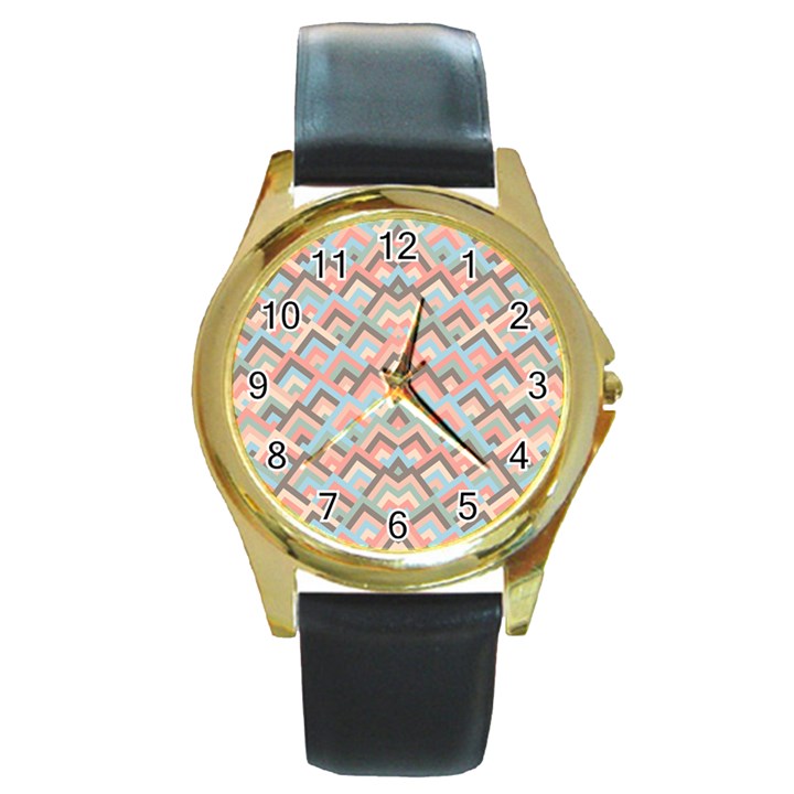 Trendy Chic Modern Chevron Pattern Round Gold Metal Watches