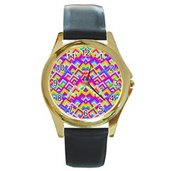 Colorful Trendy Chic Modern Chevron Pattern Round Gold Metal Watches by GardenOfOphir