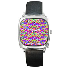 Colorful Trendy Chic Modern Chevron Pattern Square Metal Watches by GardenOfOphir